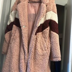 Cozy Pink and White Sherpa Coat